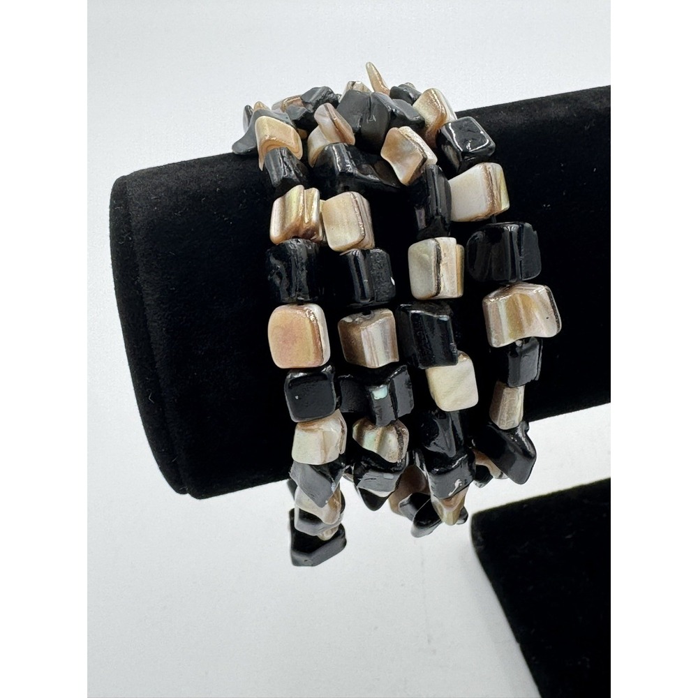 Vintage Lot 4 Black Abalone/Mother Of Pearl Stretch Bracelet Item